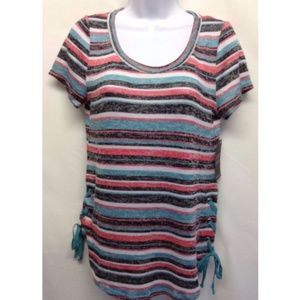 Almost Famous Womens Top Stripe Hi Lo Side Strap